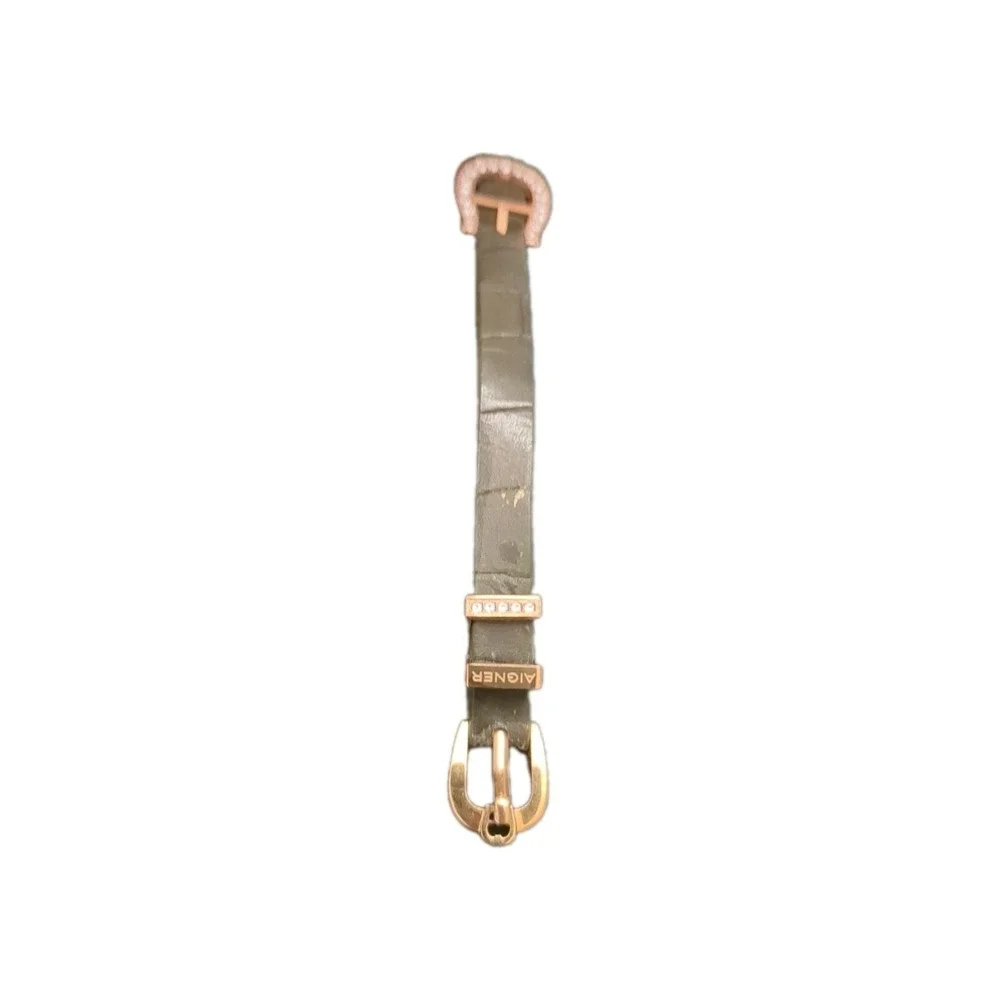 Pre-owned‎ Aigner Golden Tone Green Leather Designer Bracelet With Rhinestone